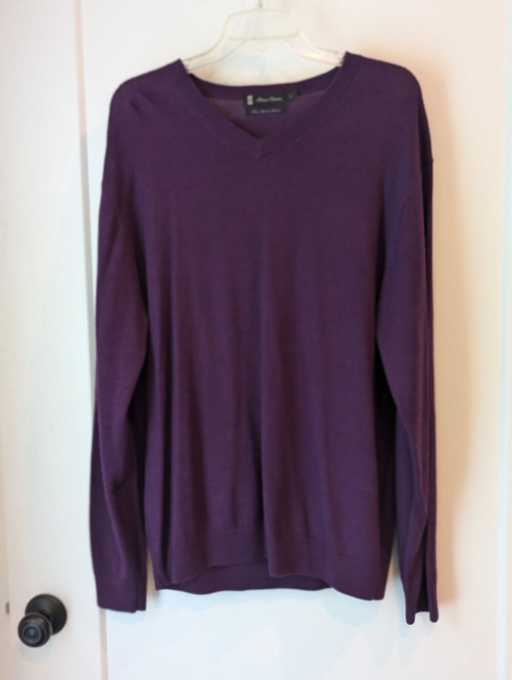 Bruno Ferrari Mens L Purple Fine Merino Wool V-Neck Sweater Career Casual Preppy